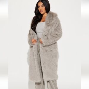 Fashion Nova Gray Faux Fur Coat